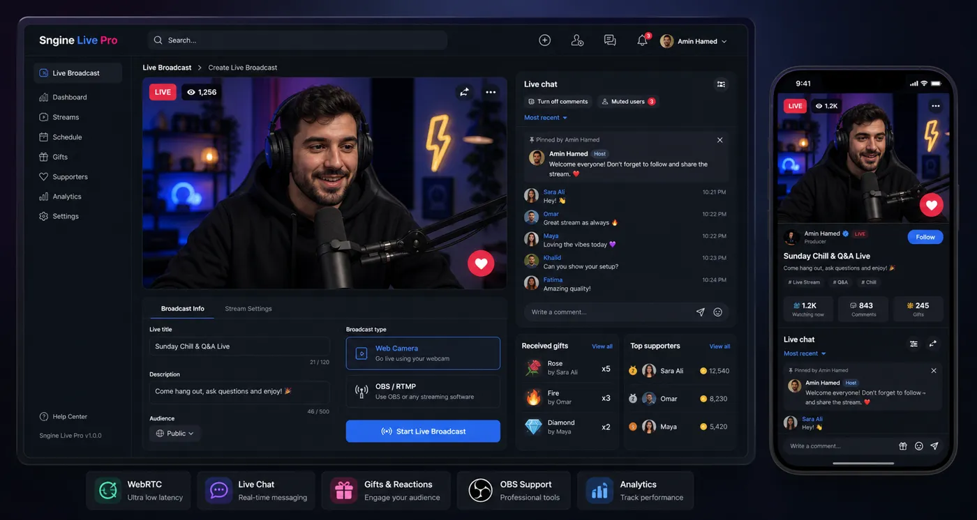 Upcoming Roadmap: Sngine Messenger, Self-Hosted WebRTC Calls and Sngine Live Pro Integration